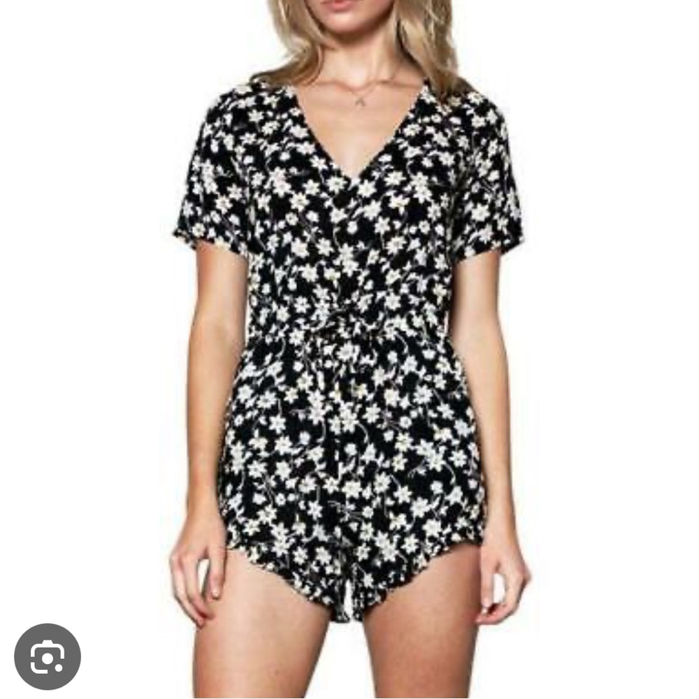 Free People The People Vs. Anna Daisy Flower Romper Black White